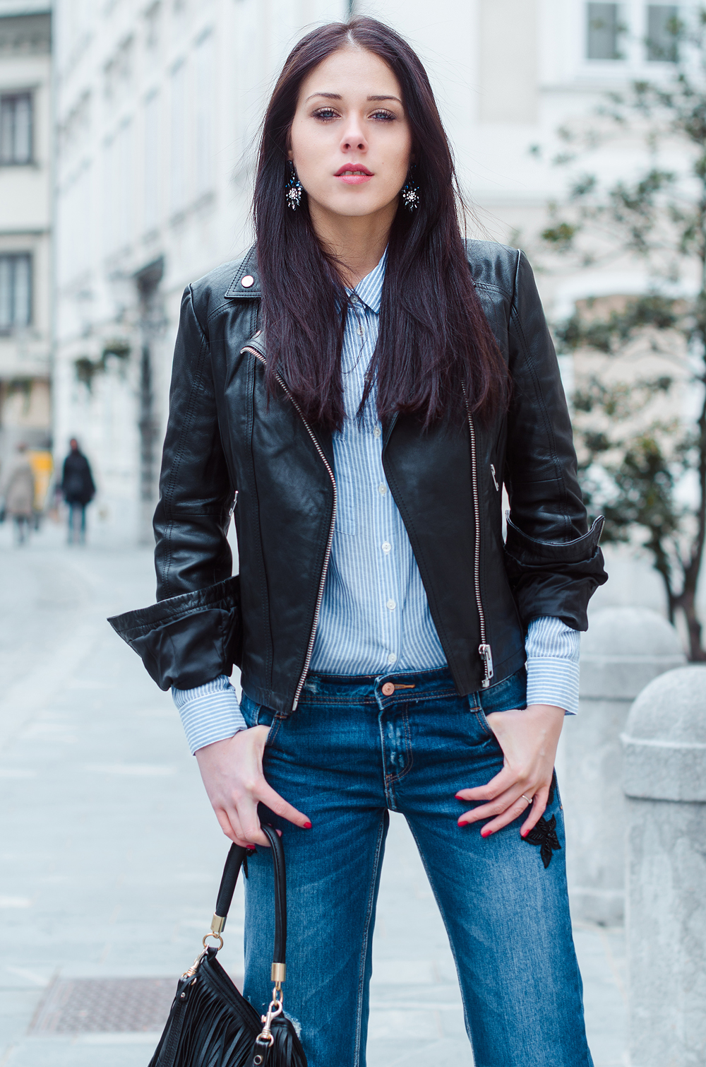 Eva Ahačevčič_Love, Eva_Diesel_leather jacket_Modni dodatki Bling bling_Crop pants_OOTD